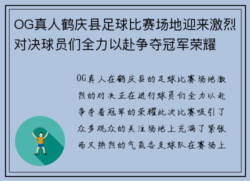 OG真人鹤庆县足球比赛场地迎来激烈对决球员们全力以赴争夺冠军荣耀